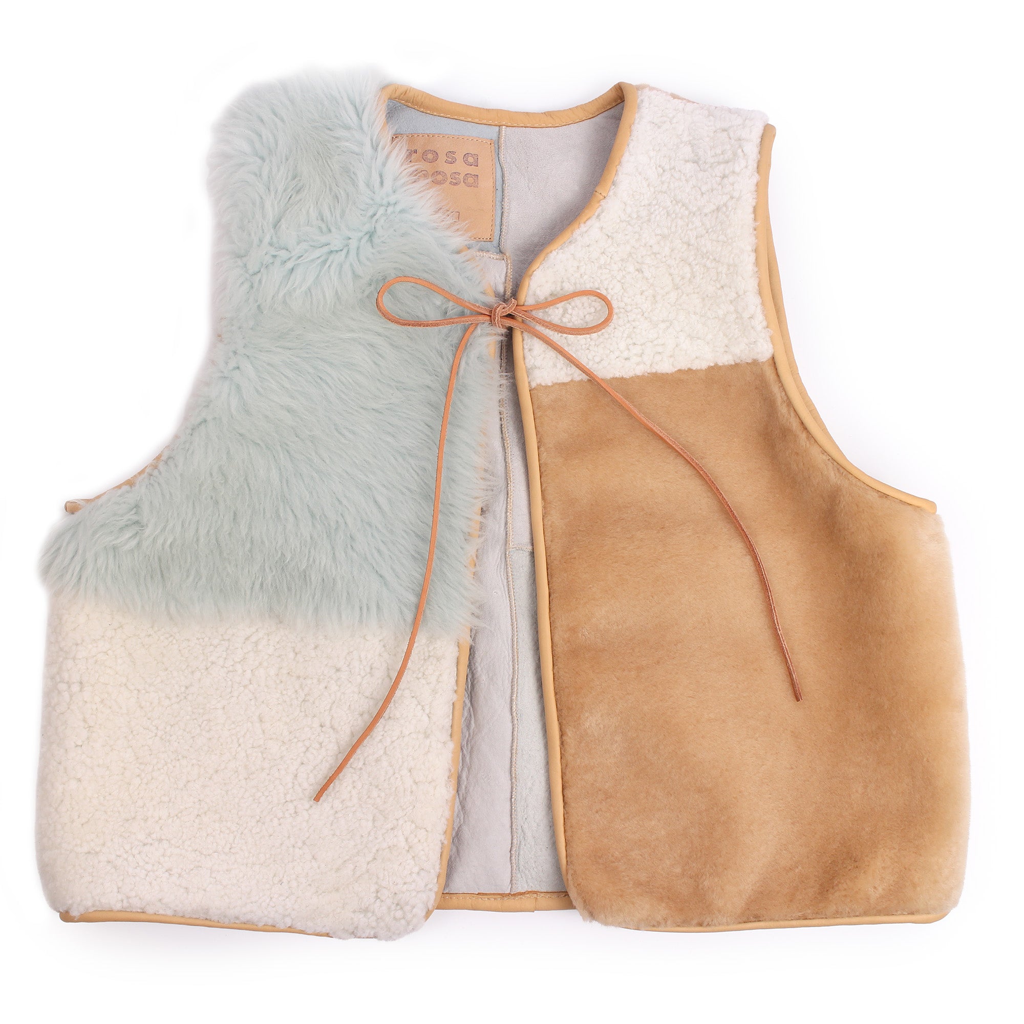 【美品】rosymonster lace pocket gilet Gilet Vest PATCHWORK + Reversible Shearling Vest + Natural Skyblue