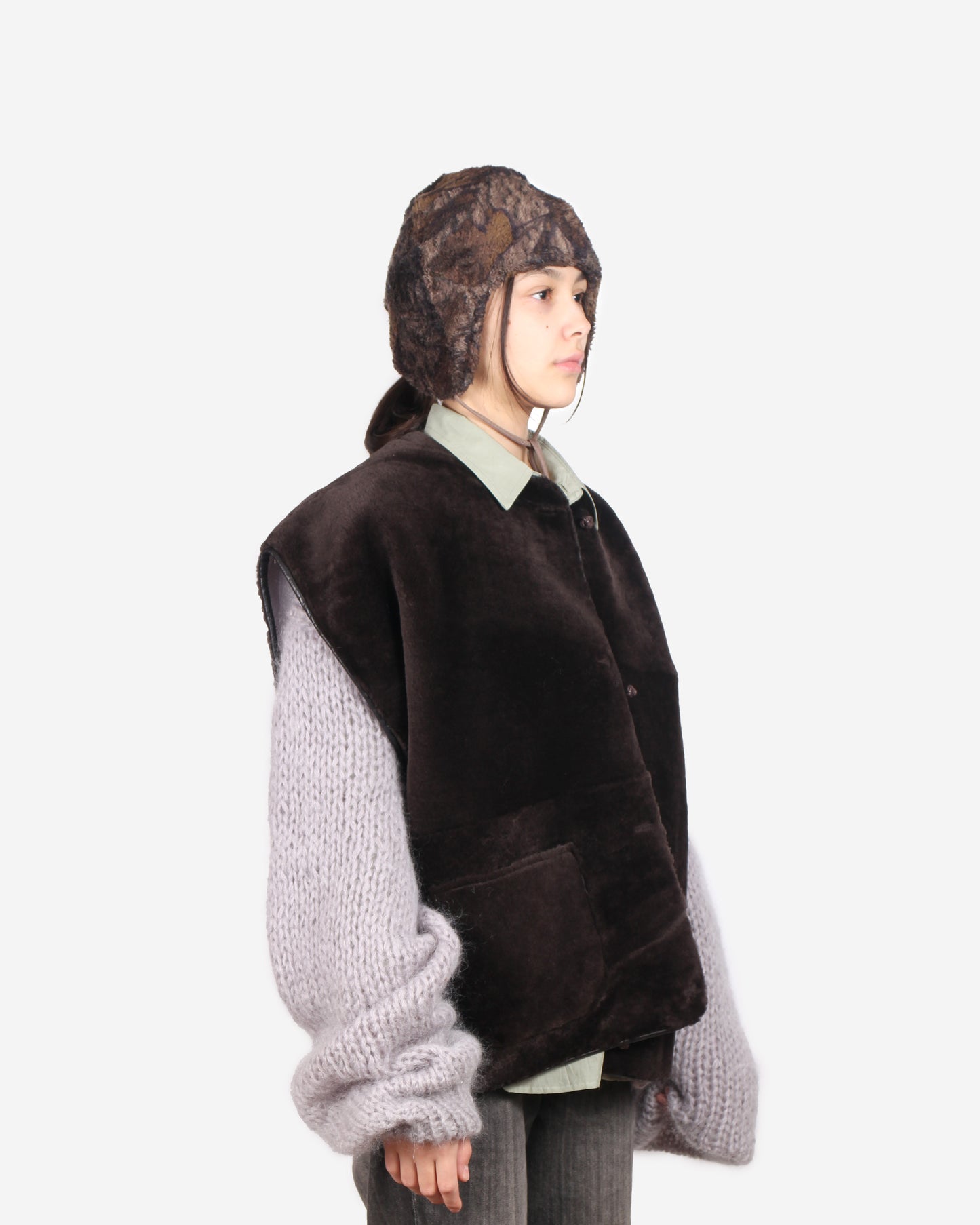 Gilet Vest ASTRA + Reversible Shearling Vest + Deep Brown