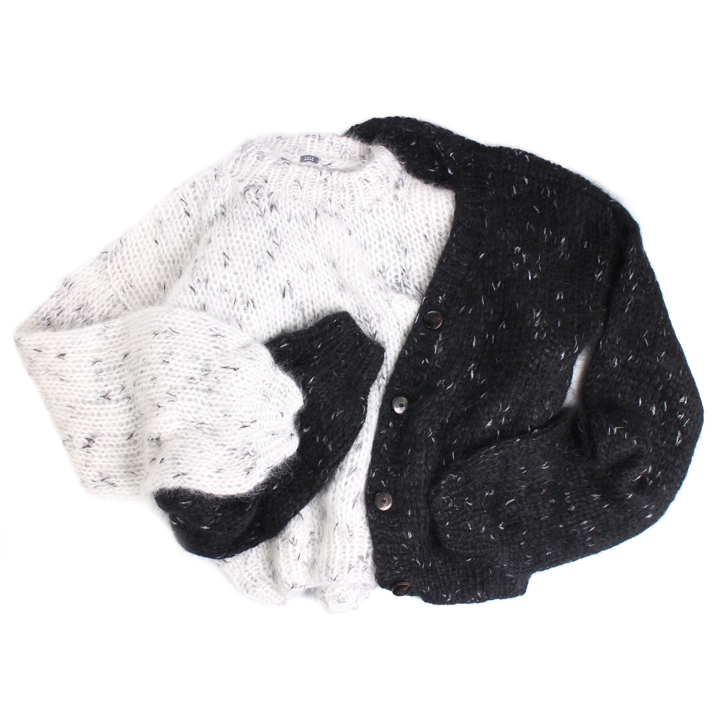 Unisex Hand Knit Mohair Pullover + White Black Dot
