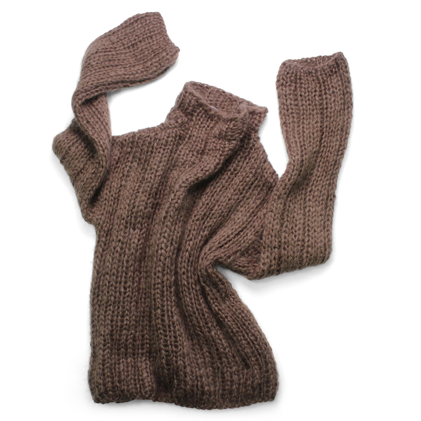 Unisex Hand Knit Rib Jumper with long sleeves + Brown