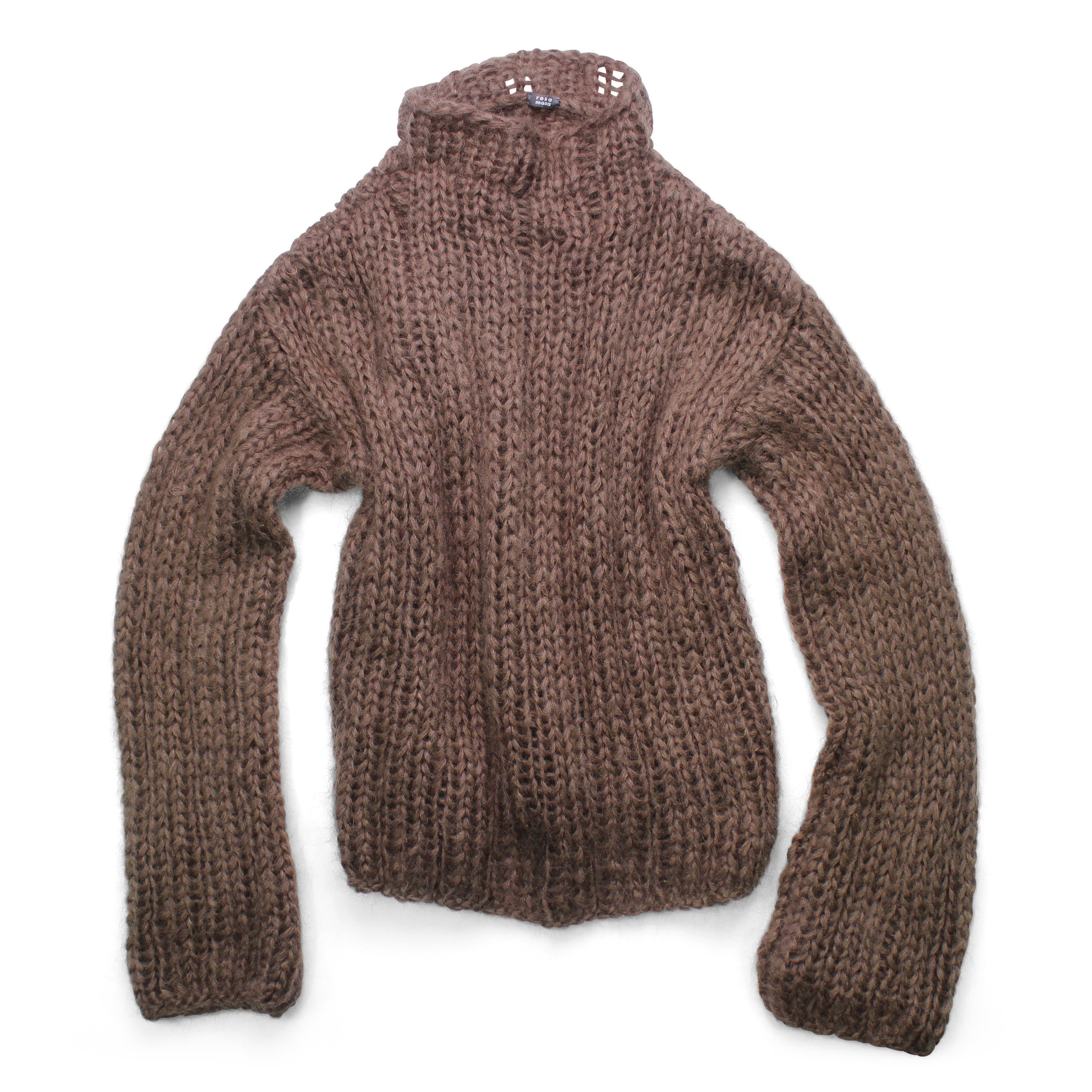 Unisex Hand Knit Rib Jumper with long sleeves + Brown