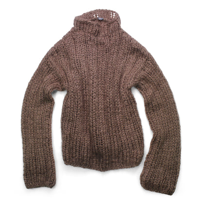 Unisex Hand Knit Rib Jumper with long sleeves + Brown