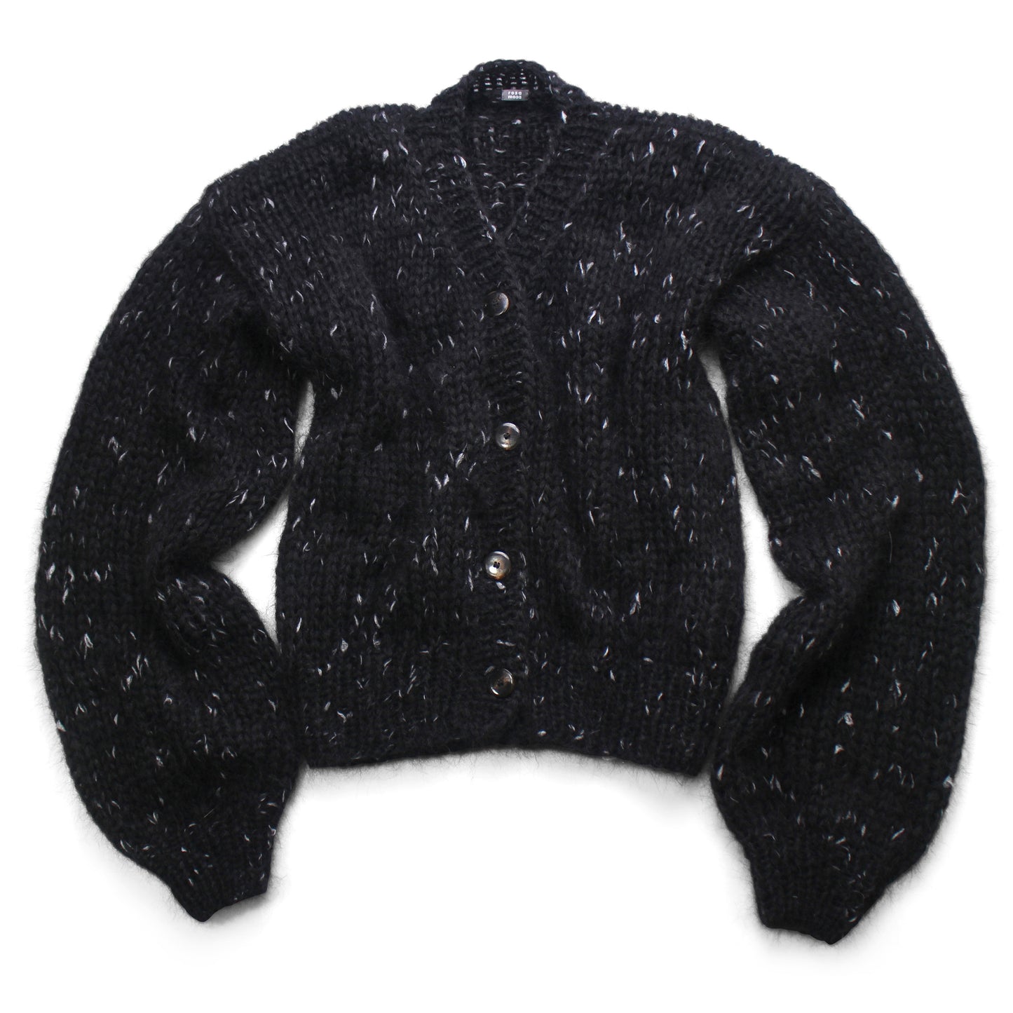 Unisex Hand Knit Mohair Cardigan + black white dots