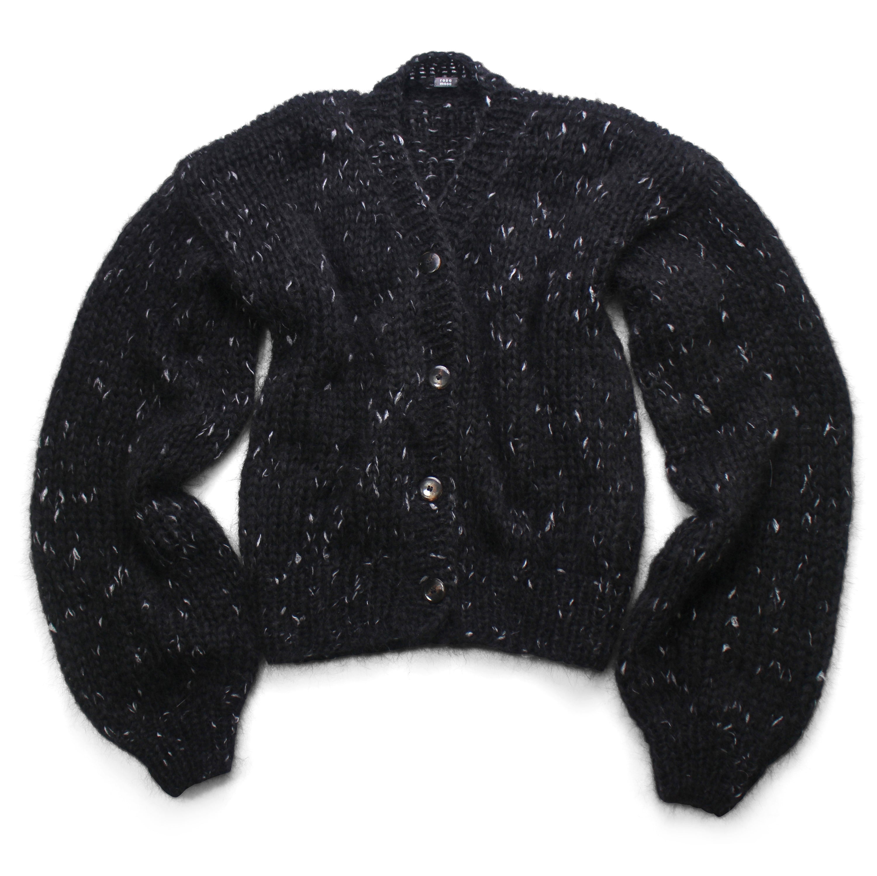 Unisex Hand Knit Mohair Cardigan + black white dots