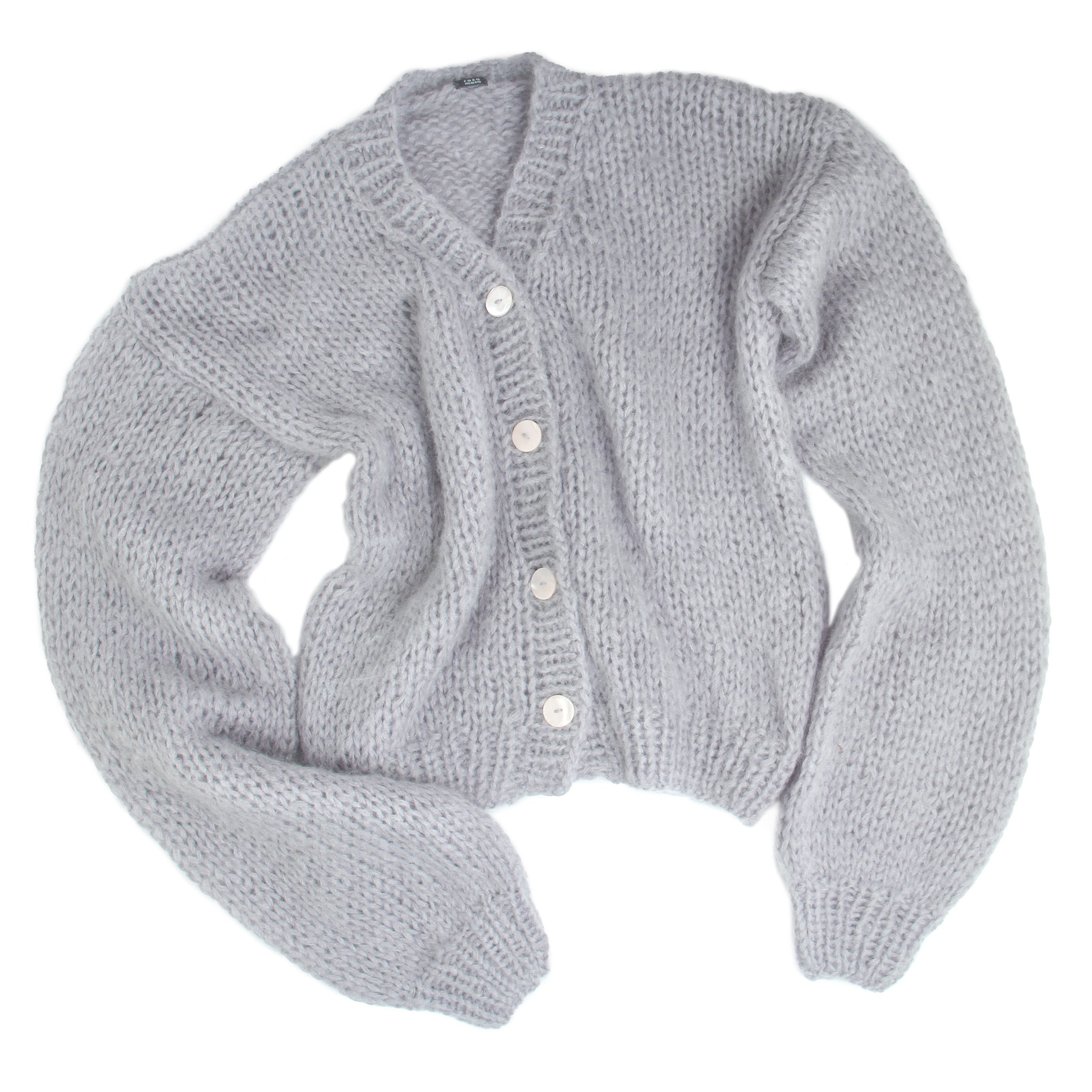 Unisex Hand Knit Mohair Cardigan + Blue Gray