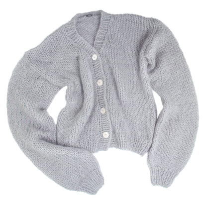 Unisex Hand Knit Mohair Cardigan + Blue Gray