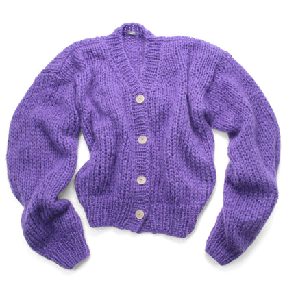 Unisex Hand Knit Mohair Cardigan + Purple