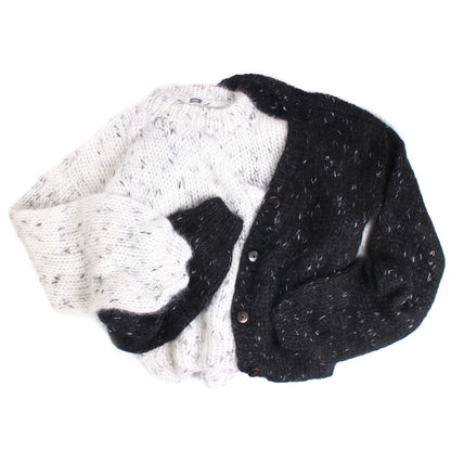 Unisex Hand Knit Mohair Cardigan + black white dots