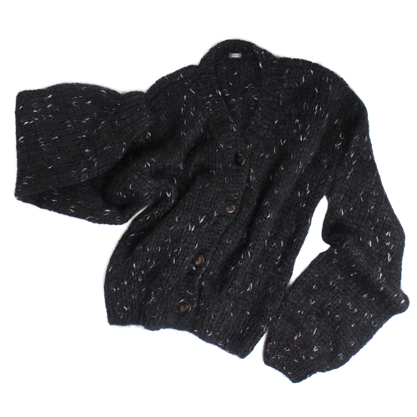 Unisex Hand Knit Mohair Cardigan + black white dots