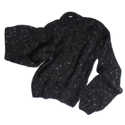 Unisex Hand Knit Mohair Cardigan + black white dots