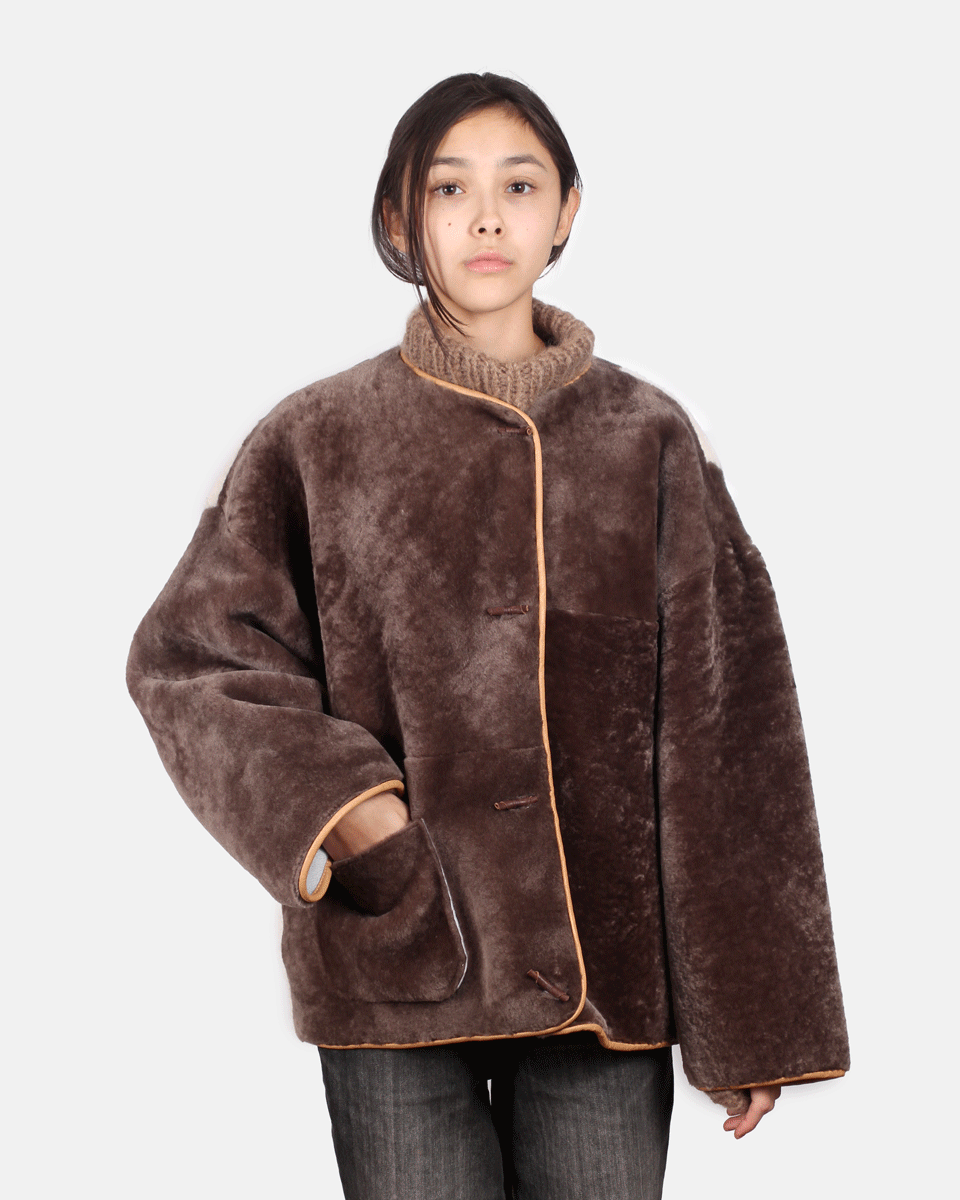 Jacket ELARA + Reversible Shearling Striped + Gray Natural