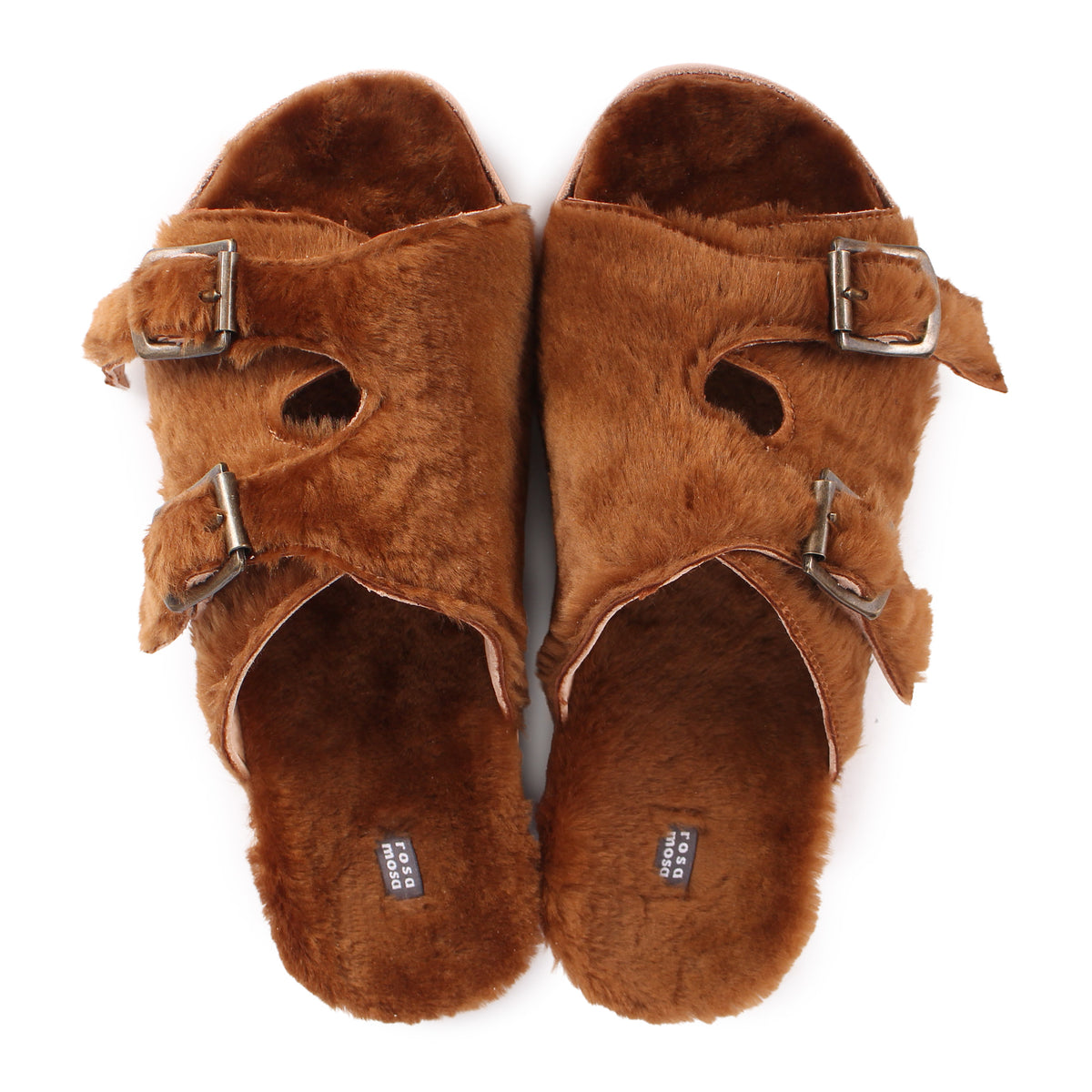 LANG FIBA SOFT + Shearling Leather Flat Clogs + Cuoio