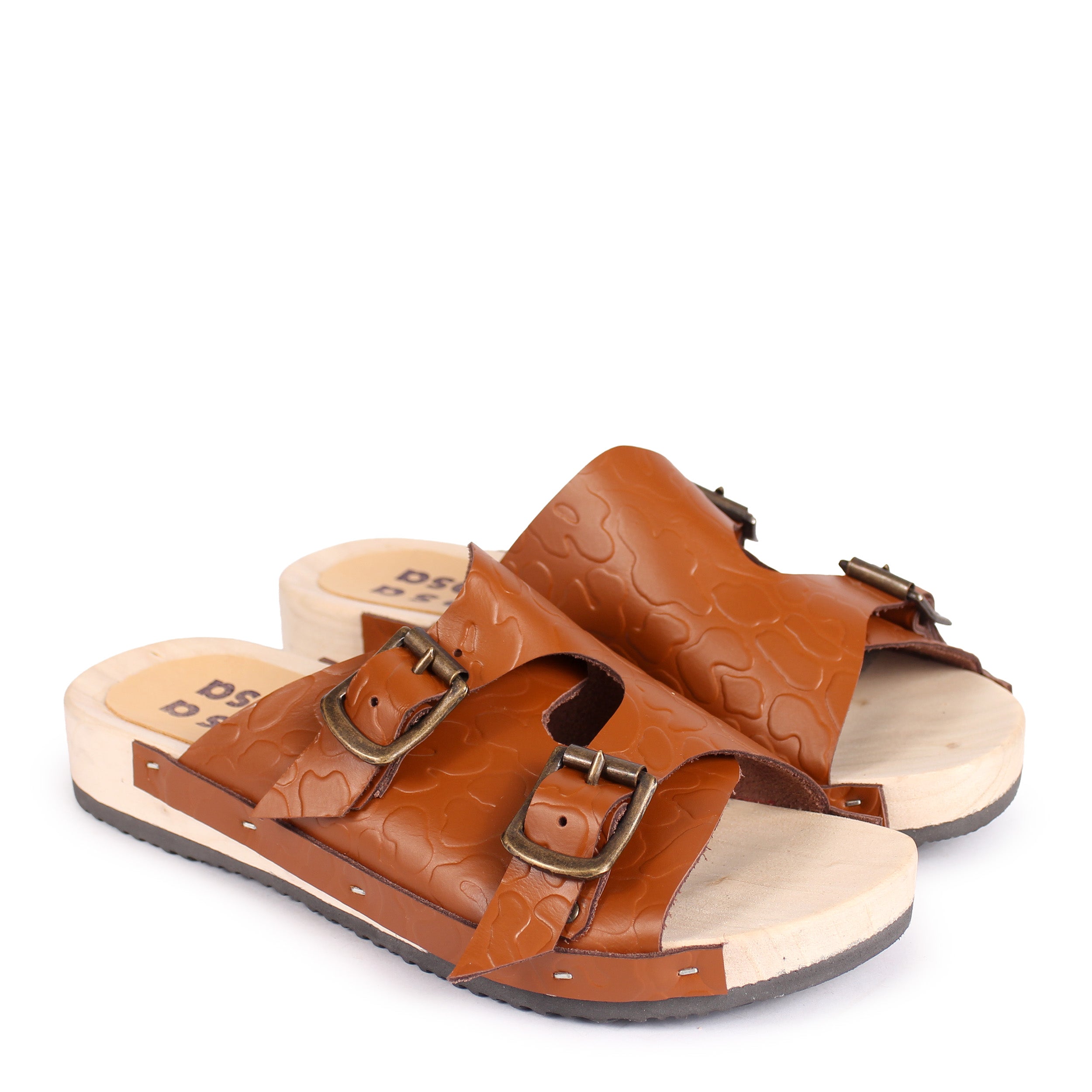 LANG FIBA + Leather Flat Clogs + Brown Camou