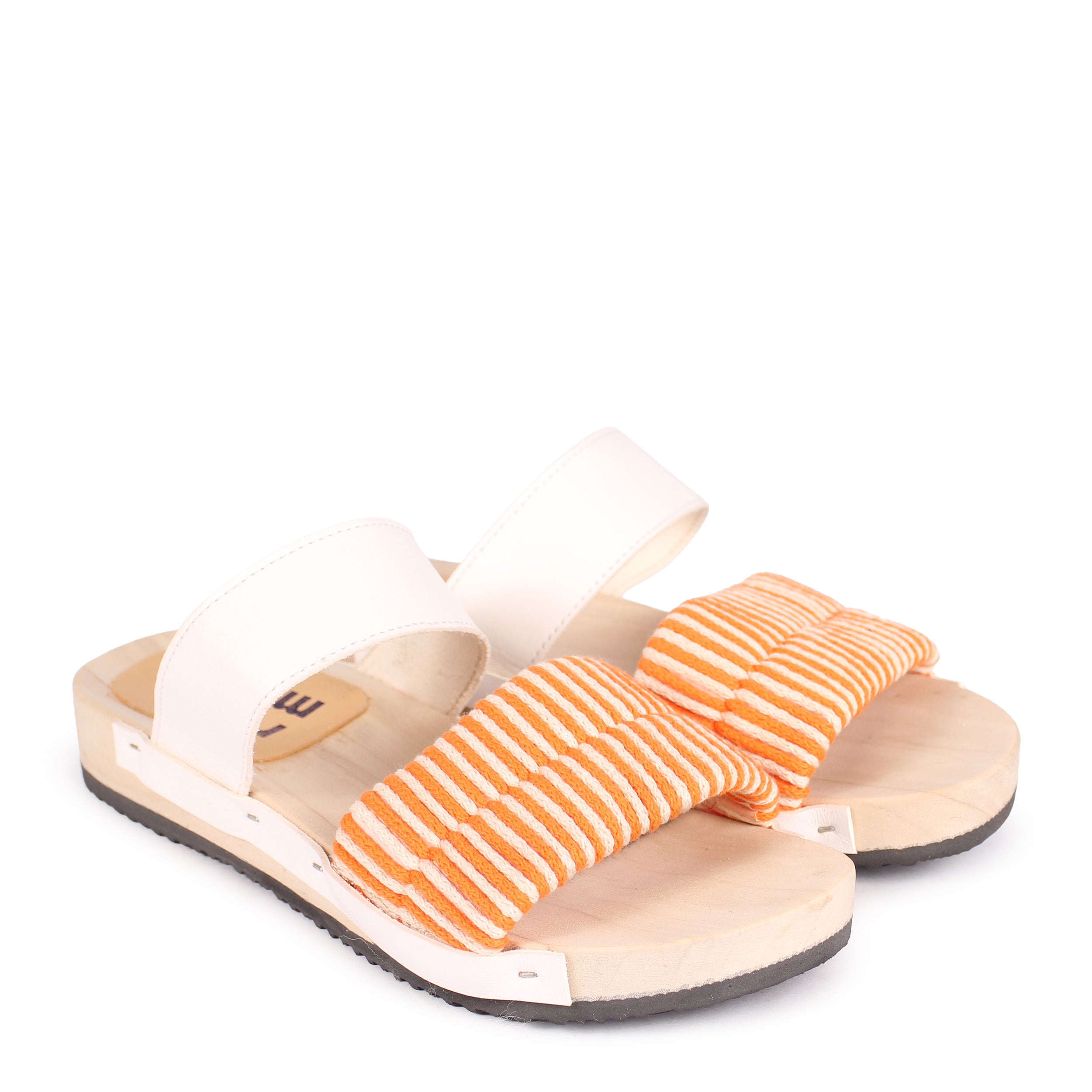 LANG KNOT + Leather Flat Clogs + Orange White