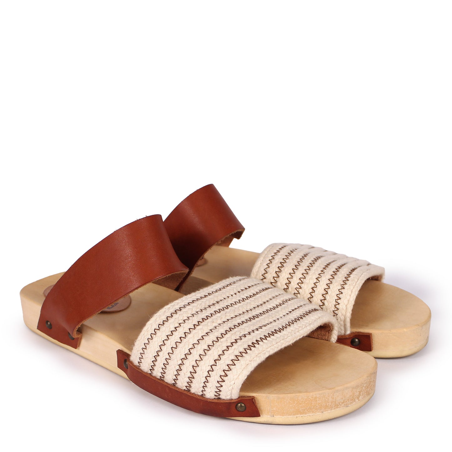 MALA M + Leather Cotton Clog Flats + Natural Fieno