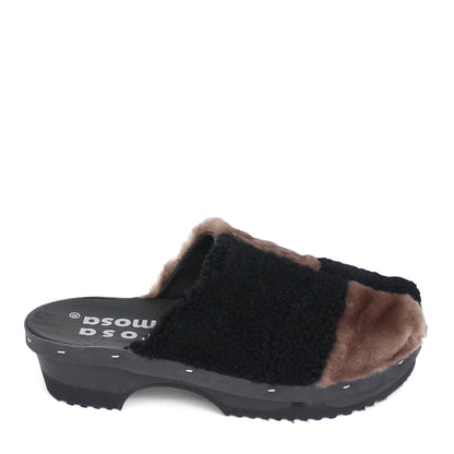 PANTO CURLY PATCHWORK + Shearling Clogs + Black Brown
