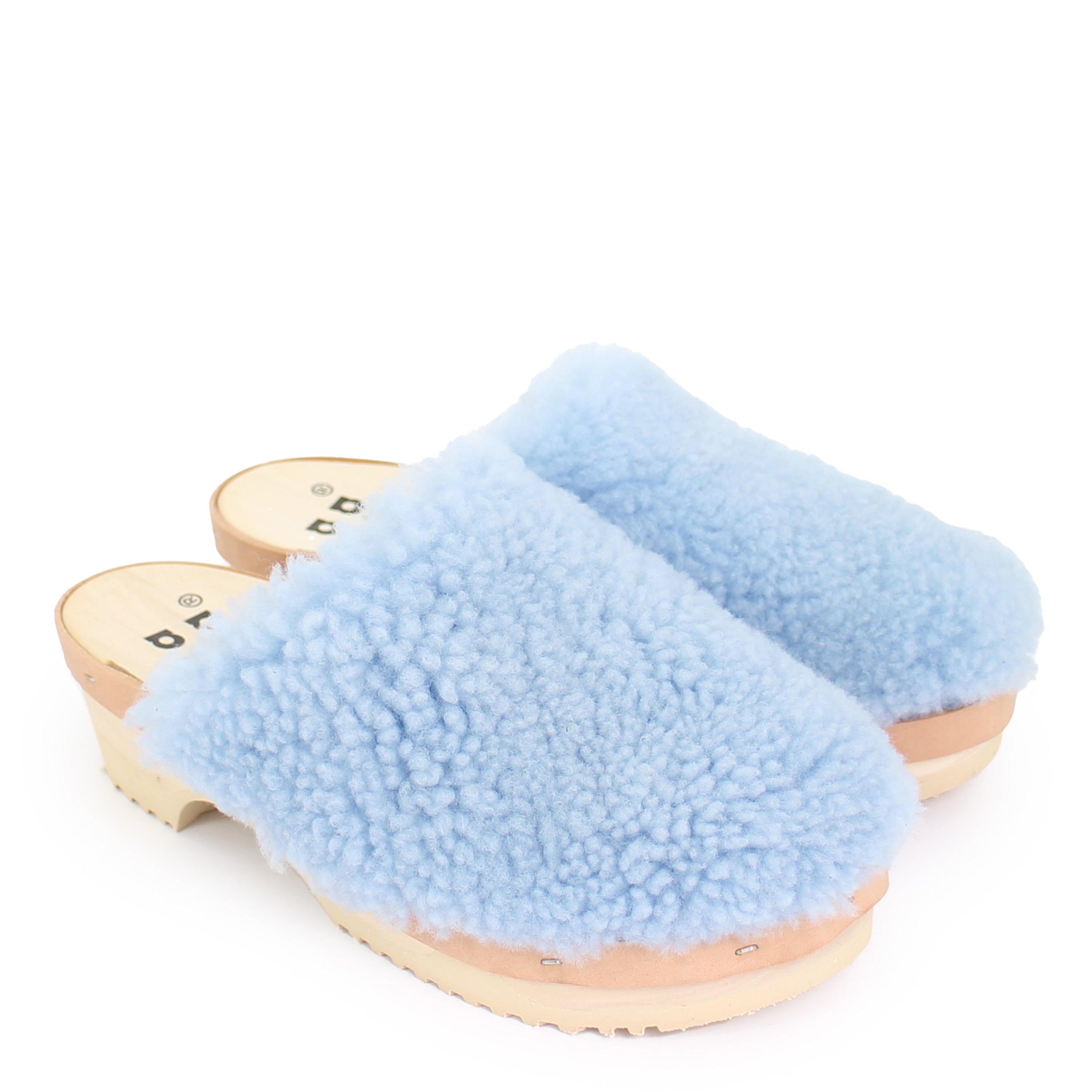PANTO CURLY + Shearling Clog Shoes + Ice Blue