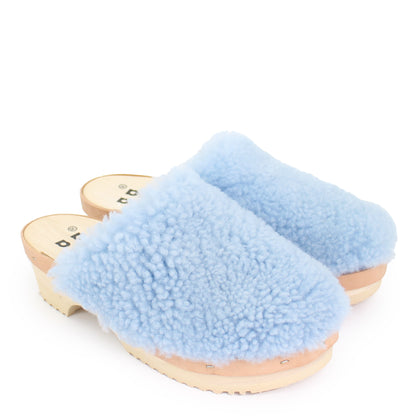 PANTO CURLY + Shearling Clog Shoes + Ice Blue