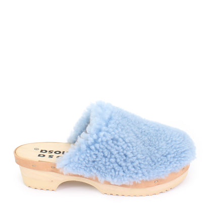PANTO CURLY + Shearling Clog Shoes + Ice Blue