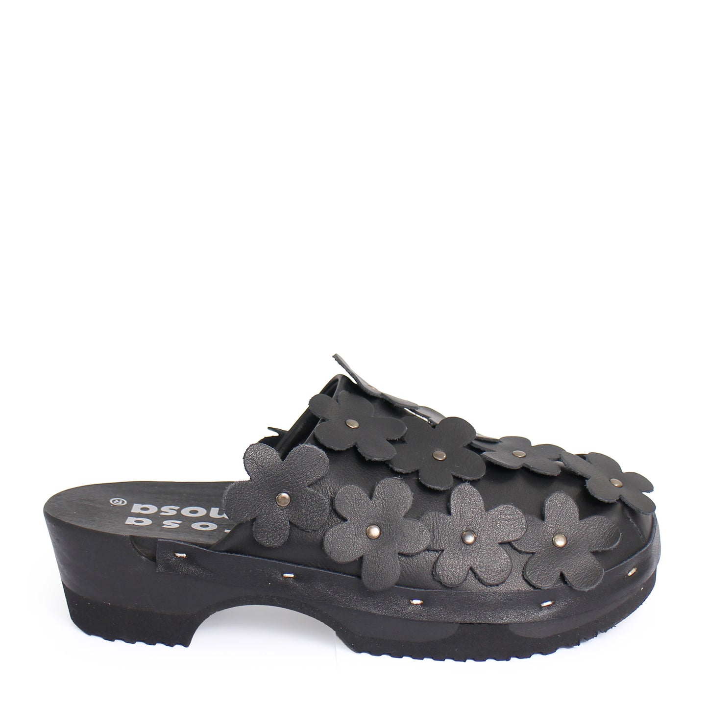 PANTO FIORE + Leather Clog Shoes + All Black