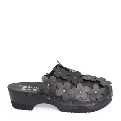 PANTO FIORE + Leather Clog Shoes + All Black