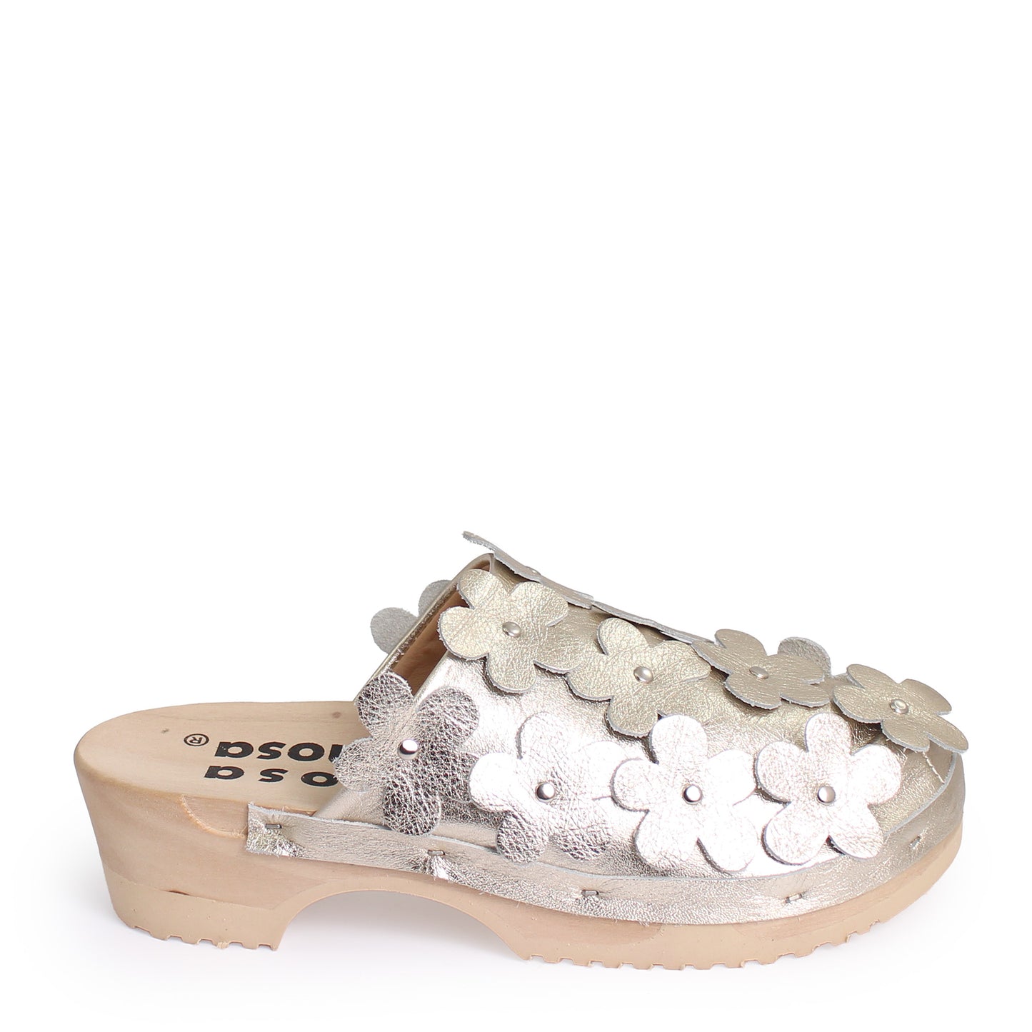 PANTO FIORE METALLIC + Leather Clog Shoes + Champagne