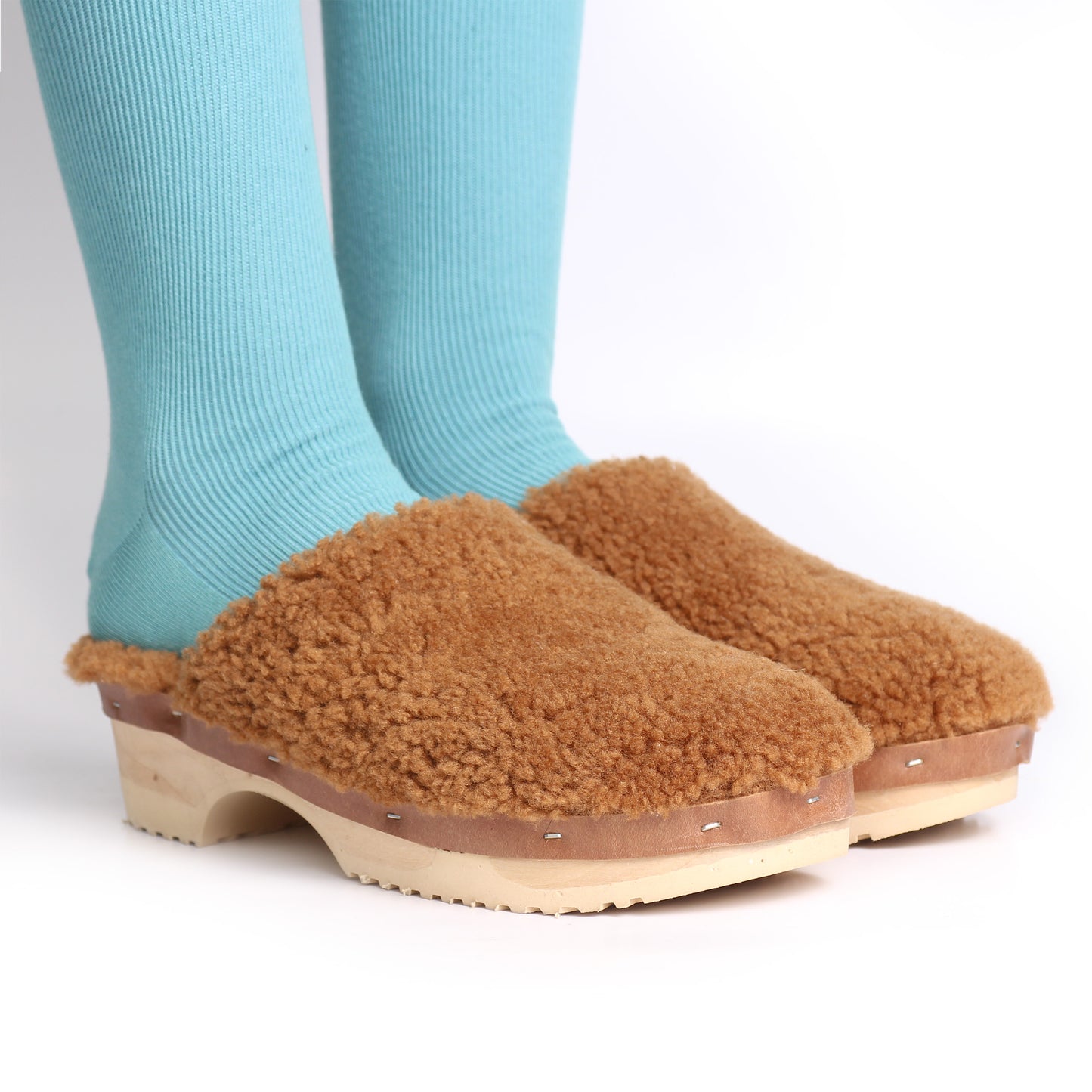 PANTO FULLY + Shearling Clog Shoes + Curly Teddy Brown