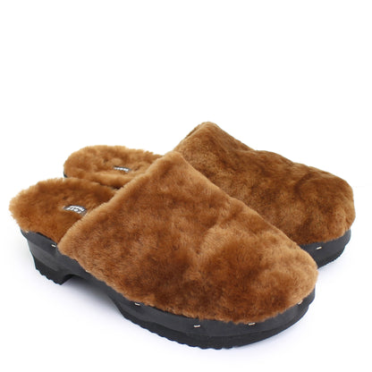 PANTO FULLY + Shearling Dark Clog Shoes + Soft Teddy Brown