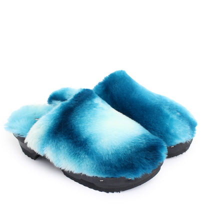 PANTO FULLY + Shearling Dark Clog Shoes + Tie dye Blue