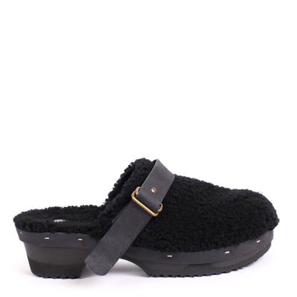PANTO FULLY STRAP + Shearling Clog Shoes + Curly Black