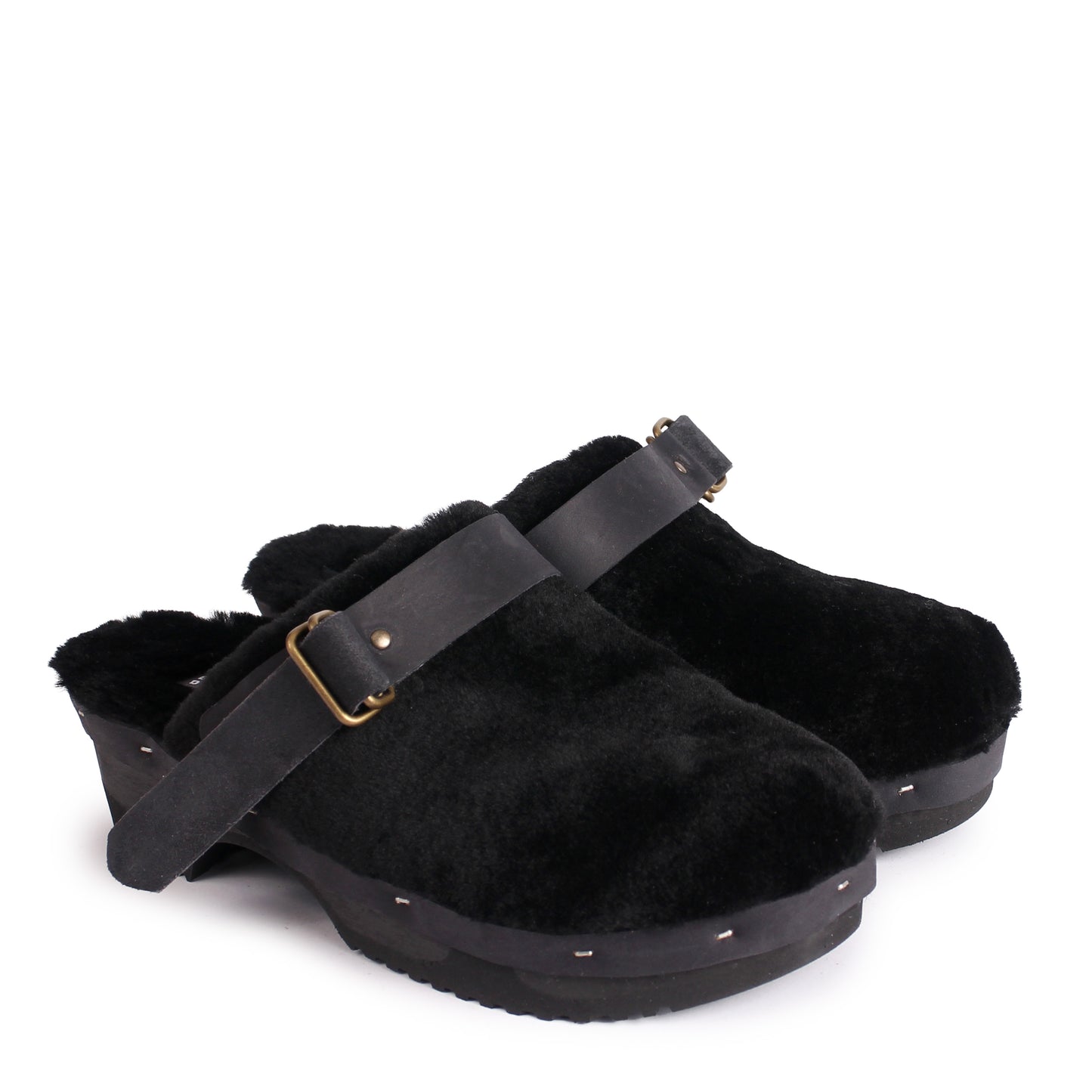 PANTO FULLY STRAP + Shearling Clog Shoes + Soft Black