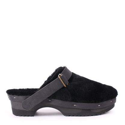 PANTO FULLY STRAP + Shearling Clog Shoes + Soft Black