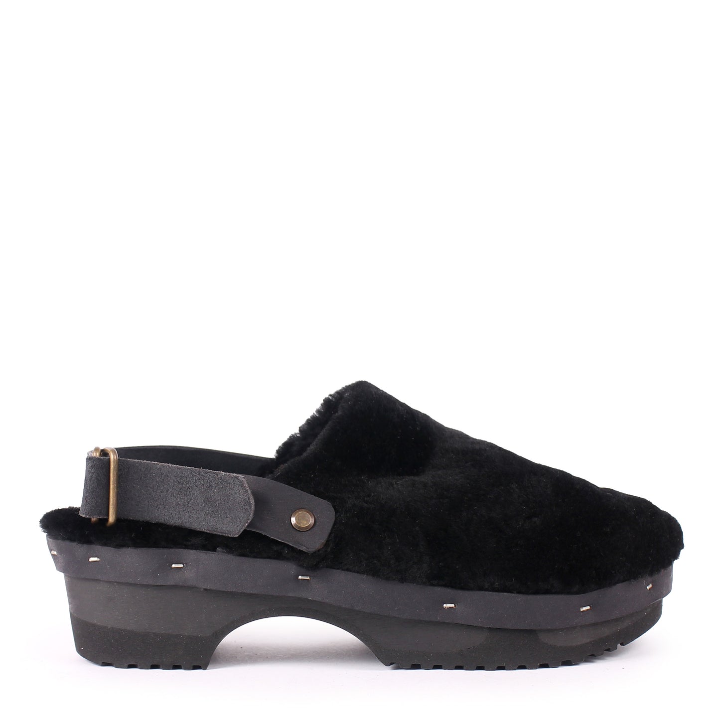 PANTO FULLY STRAP + Shearling Clog Shoes + Soft Black