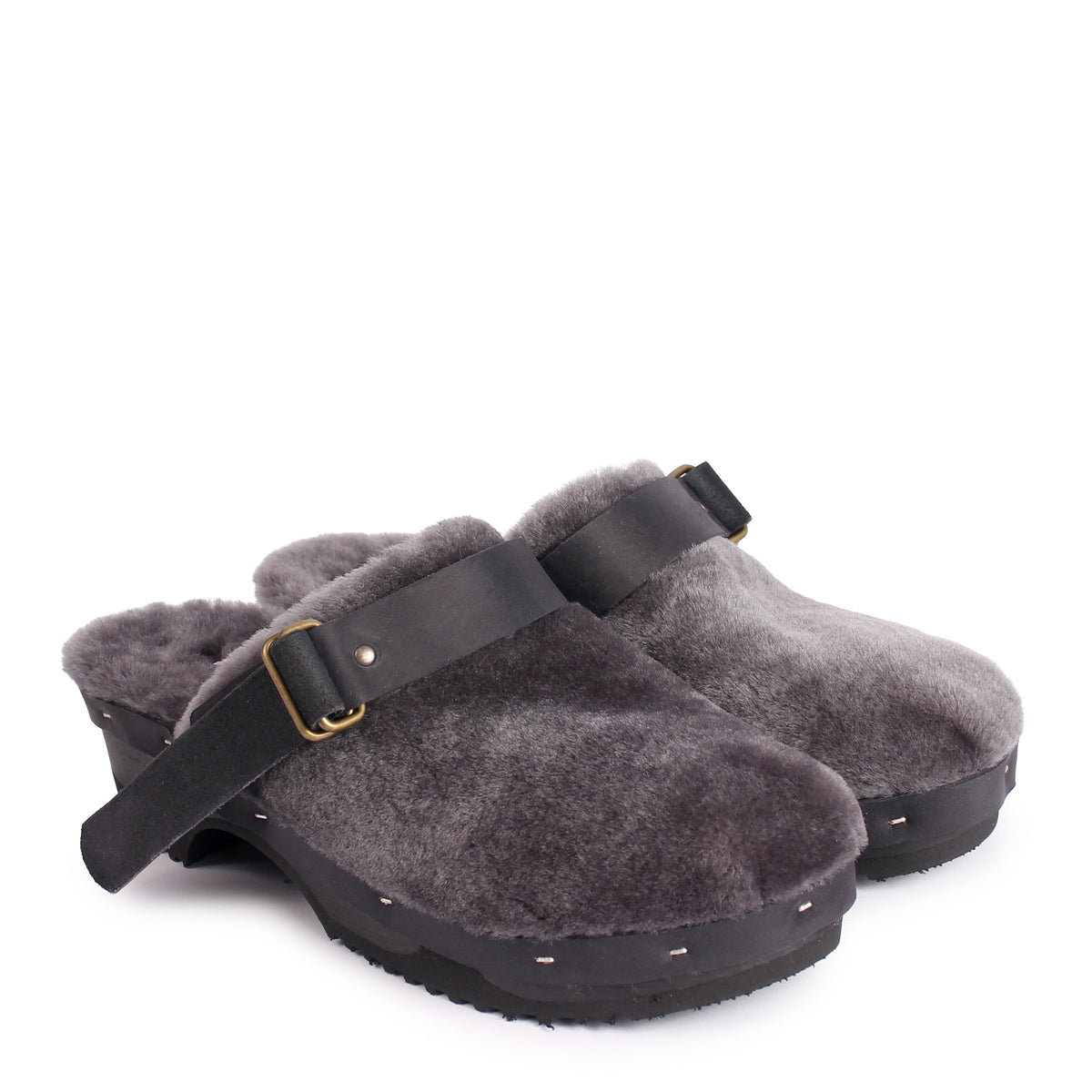 PANTO FULLY STRAP + Shearling Clog Shoes + Soft Gray