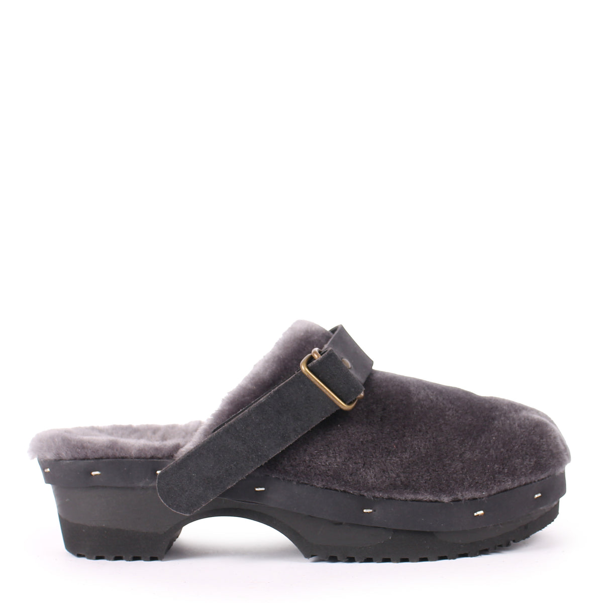 PANTO FULLY STRAP + Shearling Clog Shoes + Soft Gray