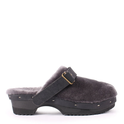 PANTO FULLY STRAP + Shearling Clog Shoes + Soft Gray