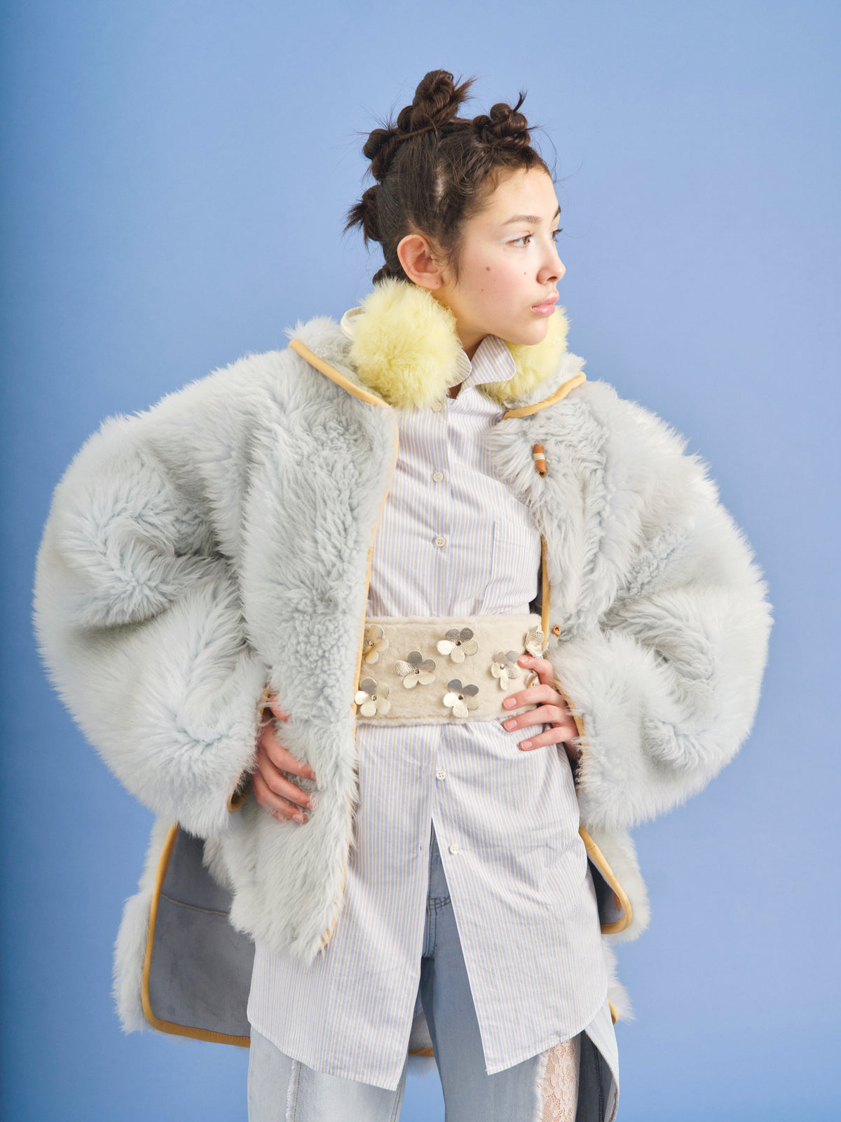 CHAMPION FIORE BELT + Shearling Leather Belt + Natural Champagne