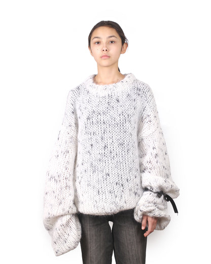 Unisex Hand Knit Mohair Pullover + White Black Dot