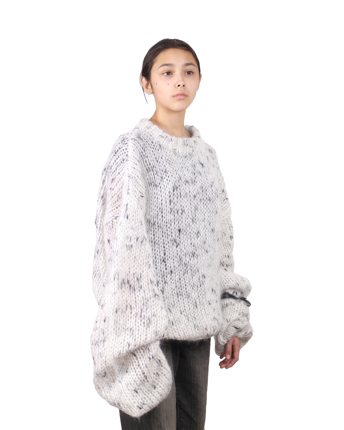 Unisex Hand Knit Mohair Pullover + White Black Dot