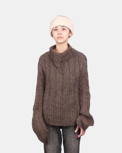 Unisex Hand Knit Rib Jumper with long sleeves + Brown