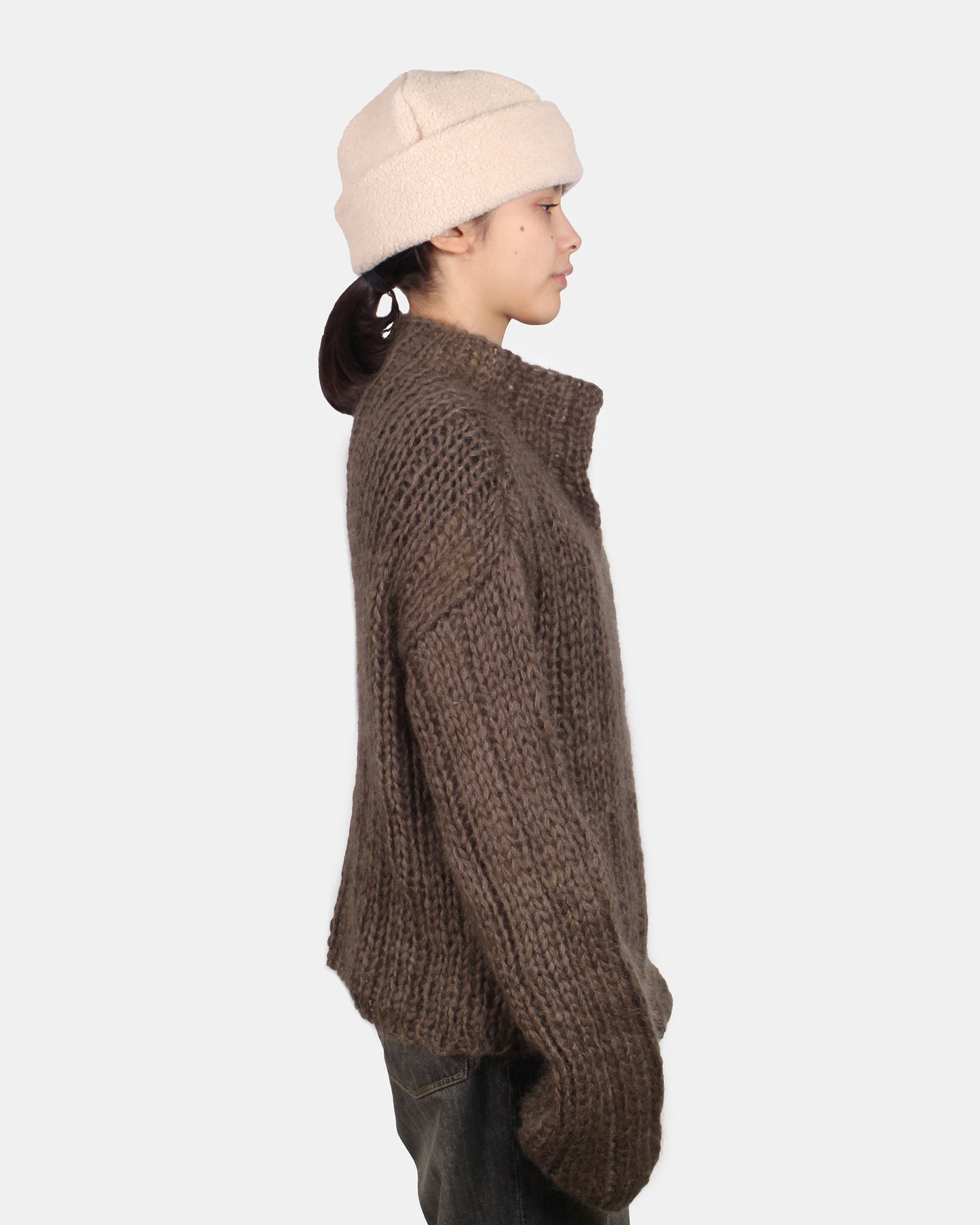 Unisex Hand Knit Rib Jumper with long sleeves + Brown