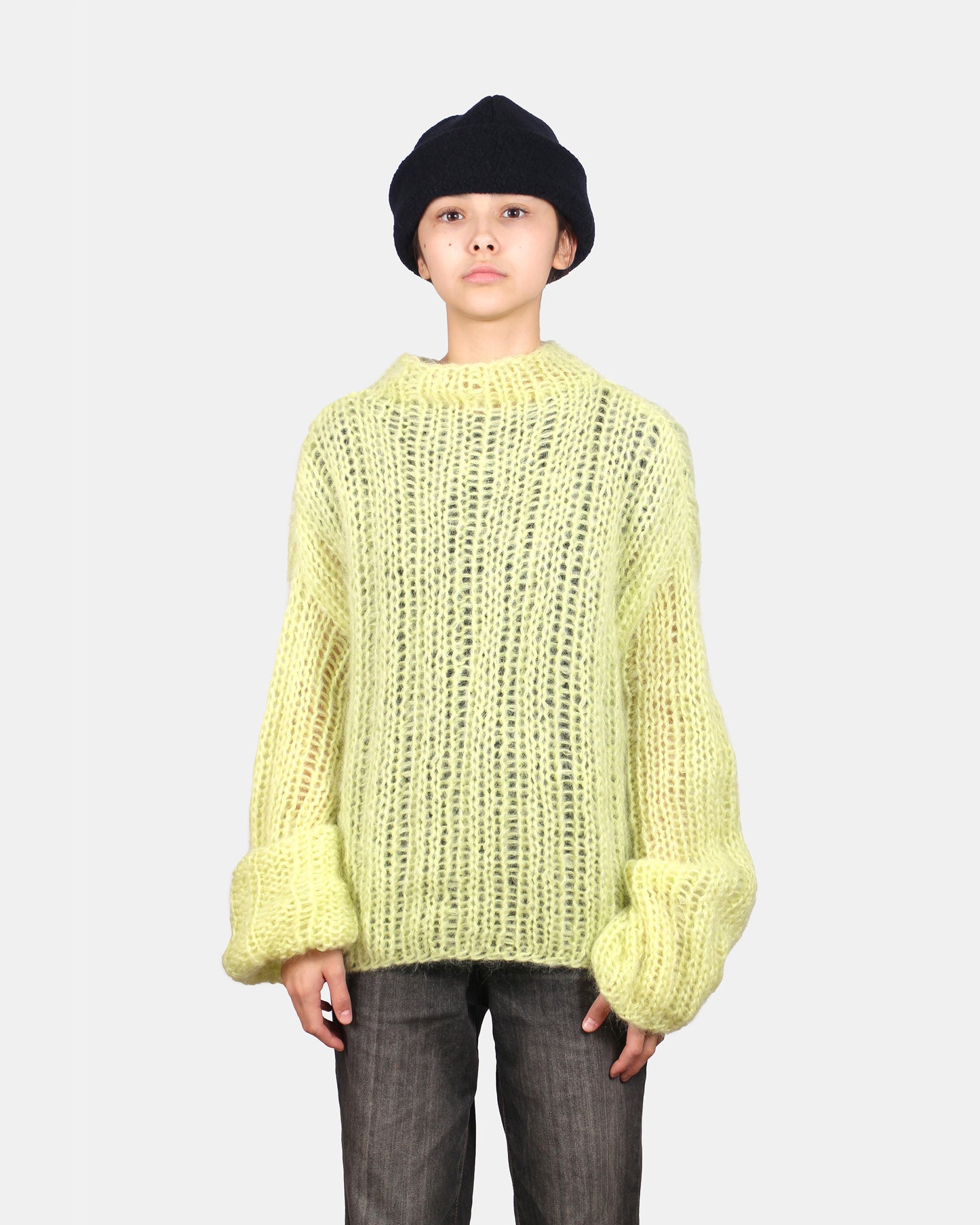 Unisex Hand Knit Rib Jumper with long sleeves + Lime