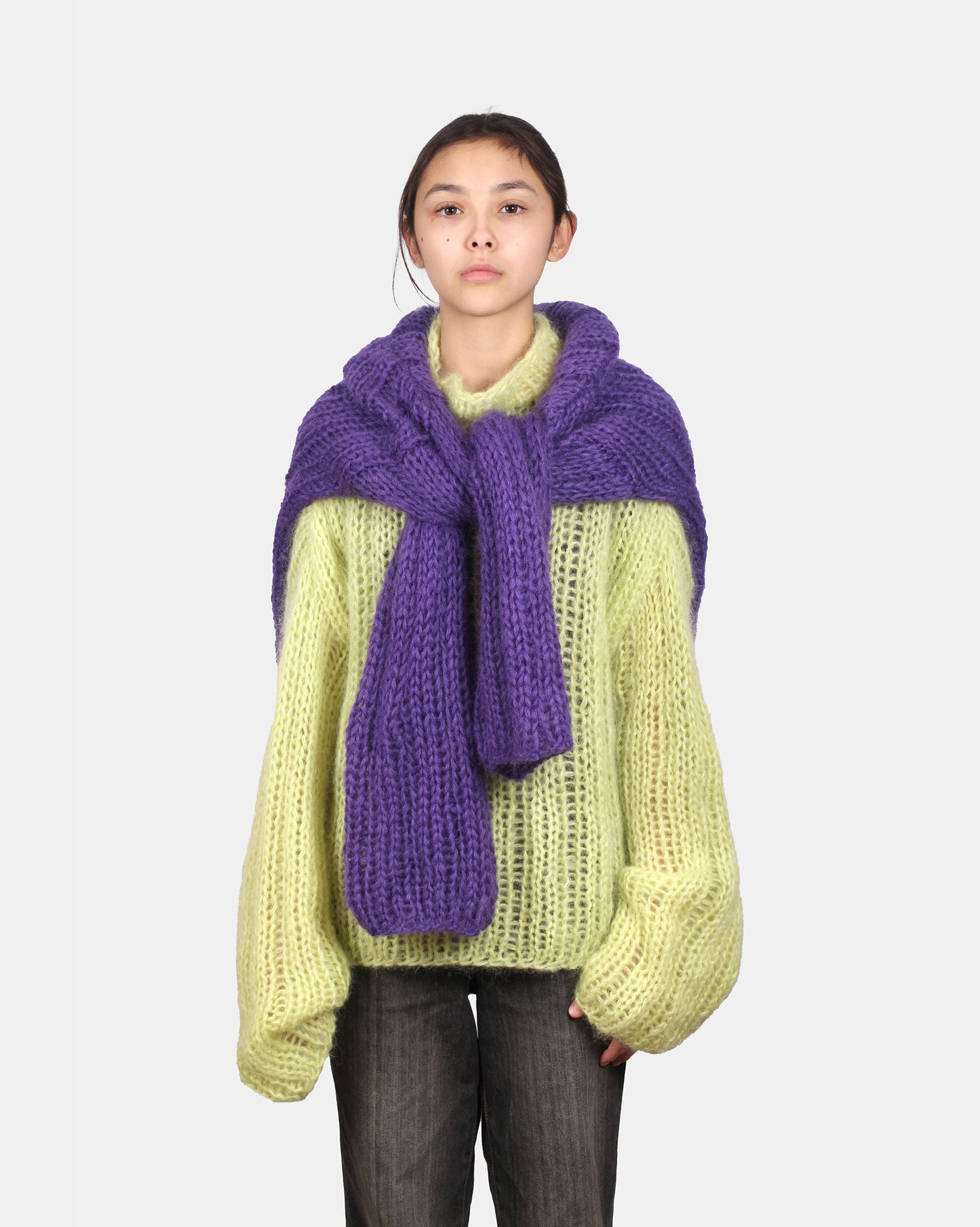 Unisex Hand Knit Rib Jumper with long sleeves + Lime