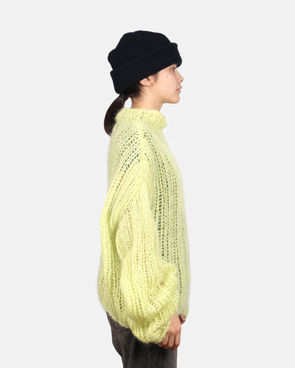 Unisex Hand Knit Rib Jumper with long sleeves + Lime