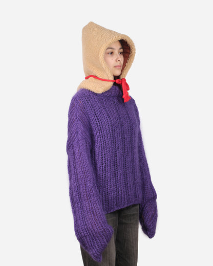 Unisex Hand Knit Rib Jumper with long sleeves + Purple