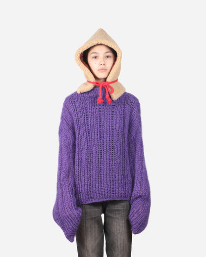 Unisex Hand Knit Rib Jumper with long sleeves + Purple