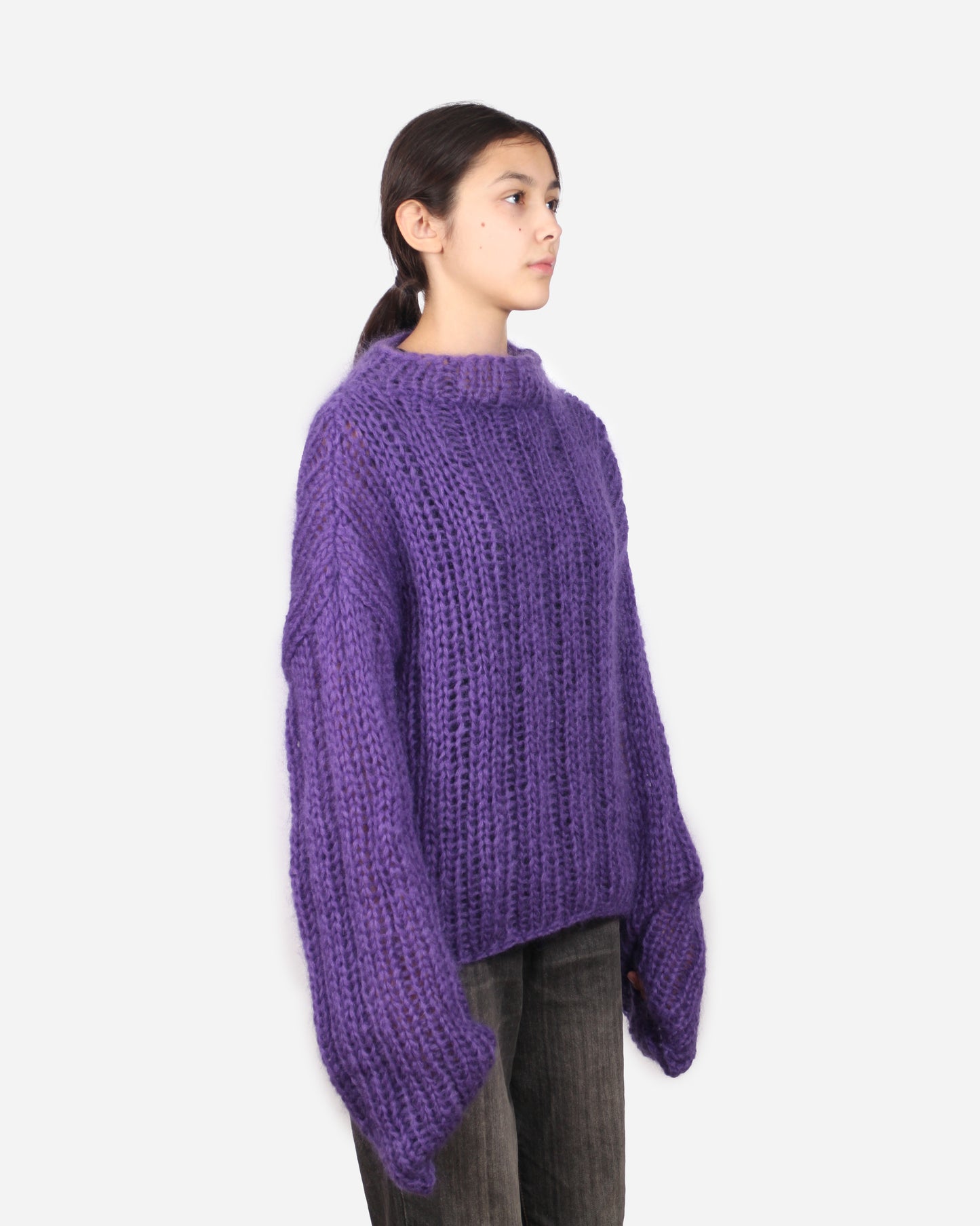 Unisex Hand Knit Rib Jumper with long sleeves + Purple