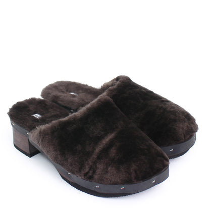ROCCO FULLY + Shearling Dark Clogs + Deep Brown