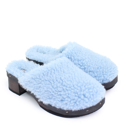 ROCCO FULLY + Shearling Dark Clogs + Ice Blue
