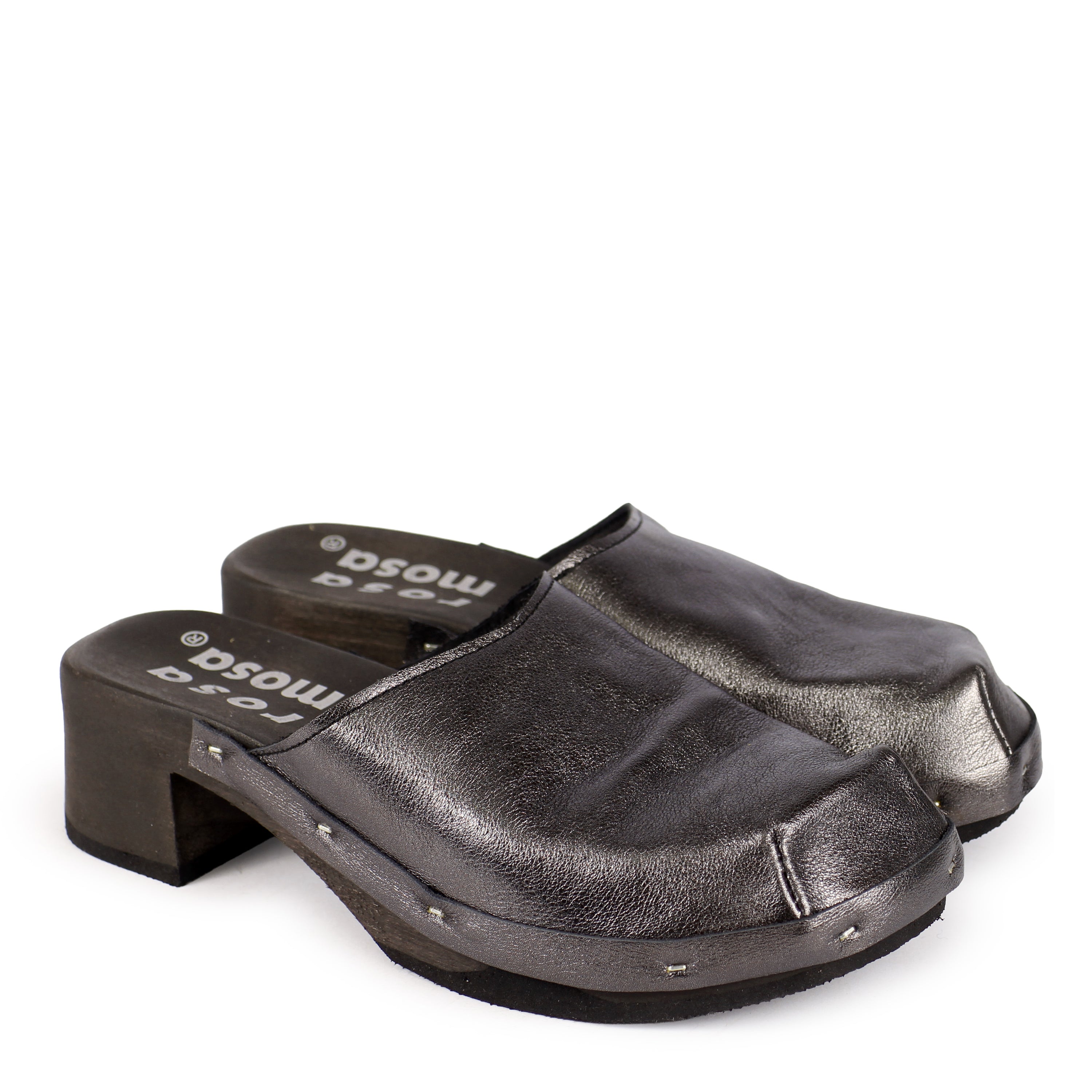 ROCCO GEO METALLIC + Metallic Leather Clogs + All Black